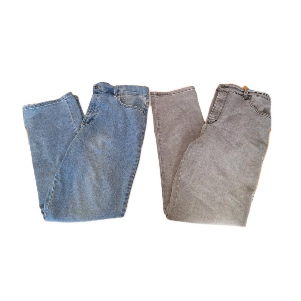Gloria Vanderbilt Women's Size 14 Petite Short Gray  Blue Jeans 34x27 Lot Of Two